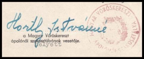1943 vitéz Horthy Istvánné Edelsheim-Gyulai Ilona (1918-2013) aláírása egy vöröskeresztes bizonyítvá...