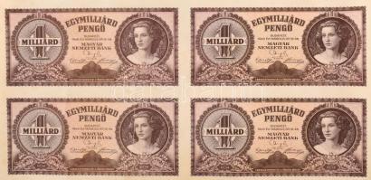 1946. 1.000.000.000P 14db-os ívben, papírráncból eredő nyomathibával, ívszéllel T:hajtatlan, felteke...