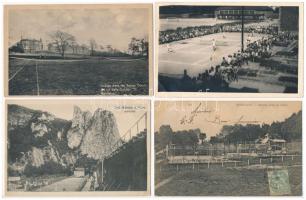 4 db RÉGI sport motívum képeslap: európai teniszpályák / 4 pre-1945 sport motive postcards: European tennis courts