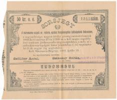 Máramarossziget 1892. &quot;A máramaros-szigeti ev. reform. egyház templomépítési költségeinek fedezésére&quot; sorsjegy 50kr értékben bélyegzésekkel T:II / Hungary / Máramarossziget 1892. &quot;To cover the cost of building the church of the Lutheran Reformed Church in Máramarossziget&quot; lottery ticket eith 50 Kreuzer value, with overprints C:XF