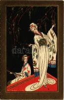 1928 Gésák / Italian lady art postcard, Geishas. Degami 2077. s: T. Corbella (EB)