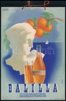 cca 1930 Balilla Aranciata olasz narancsital art deco reklámja, kartonon, falra akasztható, szign.  Konecsni György (1908-1970), szép állapotban, 24×17 cm