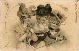 1904 Lady art postcard, ladies with hats. A. & M. B. No. 179. litho (EK)