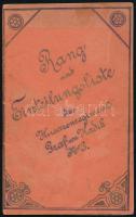 1905 A k.u.k. Graf von Hadik 3. huszárezred rang és szolgálati beosztási listája a katonák részletes adataival, német nyelven, szép állapotban, ritka, 20p
