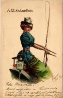 1899 (Vorläufer) A XX. században (a jövőben) / In the 20th century (in the future), chauffeur lady. E. A. Schwerdtfeger & Co. No. 3220. litho (EK)