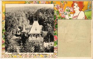 1902 Előpatak, Valcele; Villa Otroban. Szecessziós litho keret / villa. Art Nouveau mlitho frame (Rb)