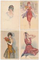 4 db RÉGI olasz hölgy művészlap, S. Bompard szignóval / 4 pre-1945 Italian lady art postcards signed by S. Bompard