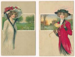 2 db RÉGI motívum képeslap: hölgyek / 2 pre-1945 lady art postcards