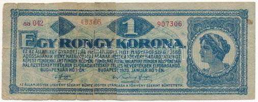 1920. 1K "EGY RONGY KORONA", betoldással, ragasztva T:III