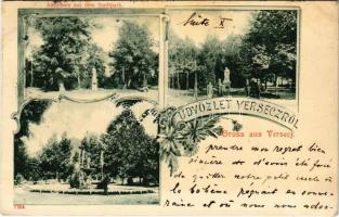 1901 Versec, Werschetz, Vrsac; Ansichten aus dem Stadtpark / Városliget, szobrok / park and statues. Art Nouveau, floral (EK)