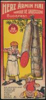 cca 1910-1920 Herz Ármin Fiai Fabrique de Saucissons Budapest,francia nyelvű, litografált reklámos számolócédula, az egyik sarkán kis törésnyommal, 14x7 cm