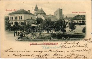 1901 Vidombák, Weidenbach, Ghimbav (Brassó); Gemeinde Amt, Grosses Wirtshaus / Vendéglő a Jó Szellemhez, városháza / restaurant, town hall (kis szakadás / small tear)
