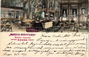 1904 Lugos, Lugoj; Salomon Zsigmond Amigo Kávéháza, belső, biliárdasztalok / cafe interior, pool tables (EK)