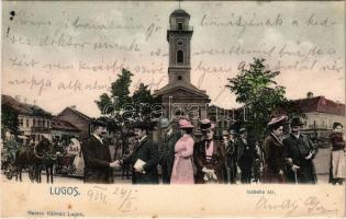 1904 Lugos, Lugoj; Isabella tér, templom. Nemes Kálmán kiadása, montázs / square, church, montage