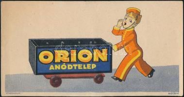 Orion anódtelep reklámos számolócédula, 7x13 cm