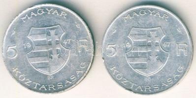 1947. 5Ft Ag "Kossuth" (2x) T:2,3