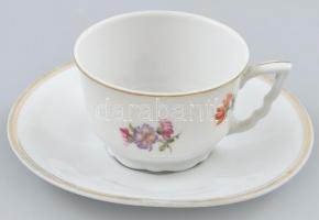 Zsolnay - Hüttl Tivadar porcelán csésze, aljjal, Kézzel festett, jelzett, minimális kopással.