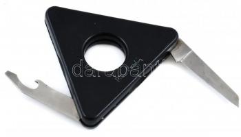 Pierre Cardin háromszögletű zsebkés, bicska, 3 résszel: körömápoló, sörnyitó, kés. 8 cm