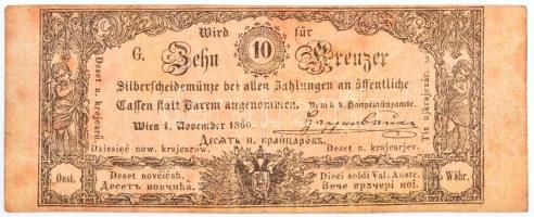 1860. 10Kr K. K. Hauptmünzamt für Silberscheidemünze, G sorozat T:III / Hungary 1860. 10 Kreuzer K. K. Hauptmünzamt für Silberscheidemünze, G series C:F Adamo G93