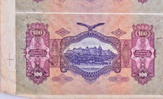1930. 100P 6db-os vágatlan MINTA ÍV, teljes hátlapi és előlapi nyomattal, látható illesztőkerettel. ...