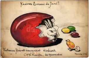 1917 Kellemes Húsvéti Ünnepeket! Kézzel rajzolt üdvözlőlap / Hand-drawn Easter greeting card (non PC) (fa)