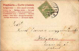 1904 Boldog Újévet! / New Year greeting art postcard, lady with hangover