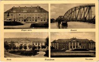 1939 Komárom, Komárno; Polgári iskola, Duna híd, Zárda, Városháza / school, Danube bridge, priory, town hall (EK)