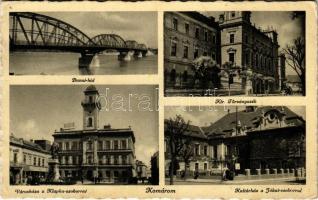 1941 Komárom, Komárno; Duna híd, Kir. Törvényszék, Városháza, Klapka szobor, Kultúrház, Jókai szobor / Danube bridge, court, town hall, statue, monument (EK)