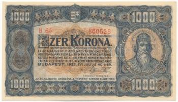 1923. 1000K nyomdahely jelölés nélkül B64 860528 T:I- / Hungary 1923. 1000 Korona B64 860528 C:AU Adamo K37