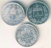 1915. 1K Ag (2x) + Ausztria 1916. 1K Ag T:1,2 pici ph