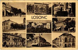 Losonc, Lucenec; mozaiklap. Filó Marcel kiadása / multi-view postcard (szakadás / tear)