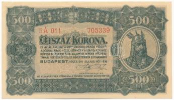 1923. 500K nyomdahely jelölés nélkül, 5A 011 705339 T:I- / Hungary 1923. 500 Korona without printers mark, 5A 011 705339 C:AU Adamo K34