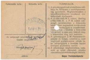 1946. 10.000.000AP nem kamatozó Pénztárjegy "Másra Át Nem Ruházható", előlapon "M. KI...