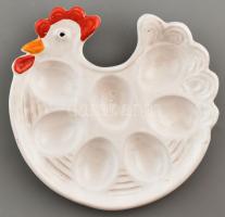 Sárospataki kerámia manufaktúra: Tyúk formájú tojástartó, 7db tojás fér bele, kopásnyomokkal, jelzett, d:23cm