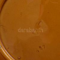 Körmöcbányai leveles tányér, majolika, kopott, jelzett, d:20cm