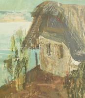 Pogány Géza (1927-2001): Száradó háló (Balaton). Olaj, farost, jelzett, hátoldalán Képcsarnok Vállal...