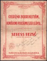 1941 Seress Rezső (1899-1968) zeneszerző, zongorista autográf aláírása, két általa szerzett dal (Gye...