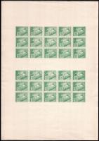 1959 Légrády Sándor: 75 éves a LEHE zöld levélzáró próbanyomat teljes ív 2 x 15 fogazatlan levélzárót tartalmaz / Proof imperforate sheet in red colour