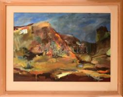 Nagy Ernő (1973-): Monoki homokbánya. Olaj, karton. Jelzett. Üvegezett, kissé sérült fakeretben. 49x69 cm.