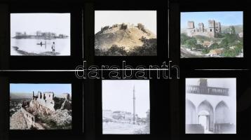 A történelmi Magyarország várai üveg diákon. 70 db, feliratozott diakép, erdélyi, felvidéki várakkal...