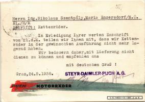 1938 Puch, Motorräder Österreichische Qualitätsarbeit. Steyr-Daimler-Puch A.G. Graz, Fuhrhofgasse Nr...