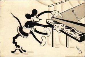 Mickey egér zongorázik. Klösz korai Disney képeslap / Mickey Mouse playing on the piano. Early Hungarian Disney postcard s: Bisztriczky (EK)