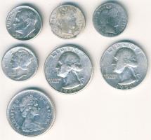 USA 1902-1963. 4 klf évszámú 10c Ag + 2 klf évszámú 1/4$ Ag + Kanada 1968. 25c Ag T:2,3,4