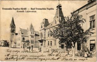 1909 Trencsénteplic-fürdő, Trencianske Teplice; Kossuth Lajos utca, nyaralók / street, villas