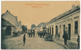 1907 Dunaszerdahely, Dunajská Streda; Széchényi utca, Erényi György üzlete, zsinagóga. Petényi Márk kiadása 2106. (W.L.?) / street, shop, synagogue (Rb)