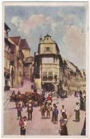 1929 Pozsony, Pressburg, Bratislava; Zsidó utca (Vártelek utca). Művészlevelezőlap Hausner H. 7031/12. / Zsidovská ulica / Judengasse (Schloßgrundgasse) / Jewish street (EK)