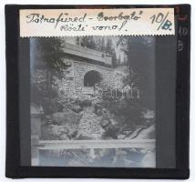 1911 Tátrafüred Csorbató közötti HÉV vasút vonal. Liptó és Szepes megye határa. Üveg dia 8x8 cm / glass photo slide