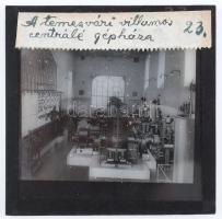 cca 1910 Temesvár városi villamos erőmű. Üveg dia, feliratozva. 8x8 cm / Timisoara city electrical plant glass slide. 8x8 cm