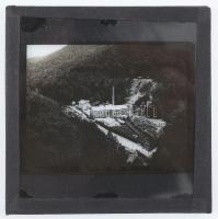 cca 1910 Kolozsvár városi vízmű, vízierőmű. Üveg dia, feliratozva. 8x8 cm / Cluj water plant glass slide. 8x8 cm