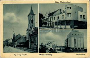 1942 Dunaszerdahely, Dunajská Streda; Evangélikus templom, zsinagóga, Járási Hitelszövetkezet, Futura raktár / Lutheran church, synagogue, credit union, warehouse (EK)